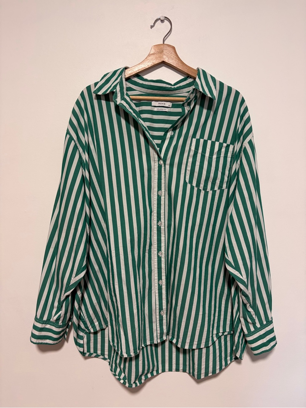 Ricki’s Green and White Striped Button-Up Shirt XXL